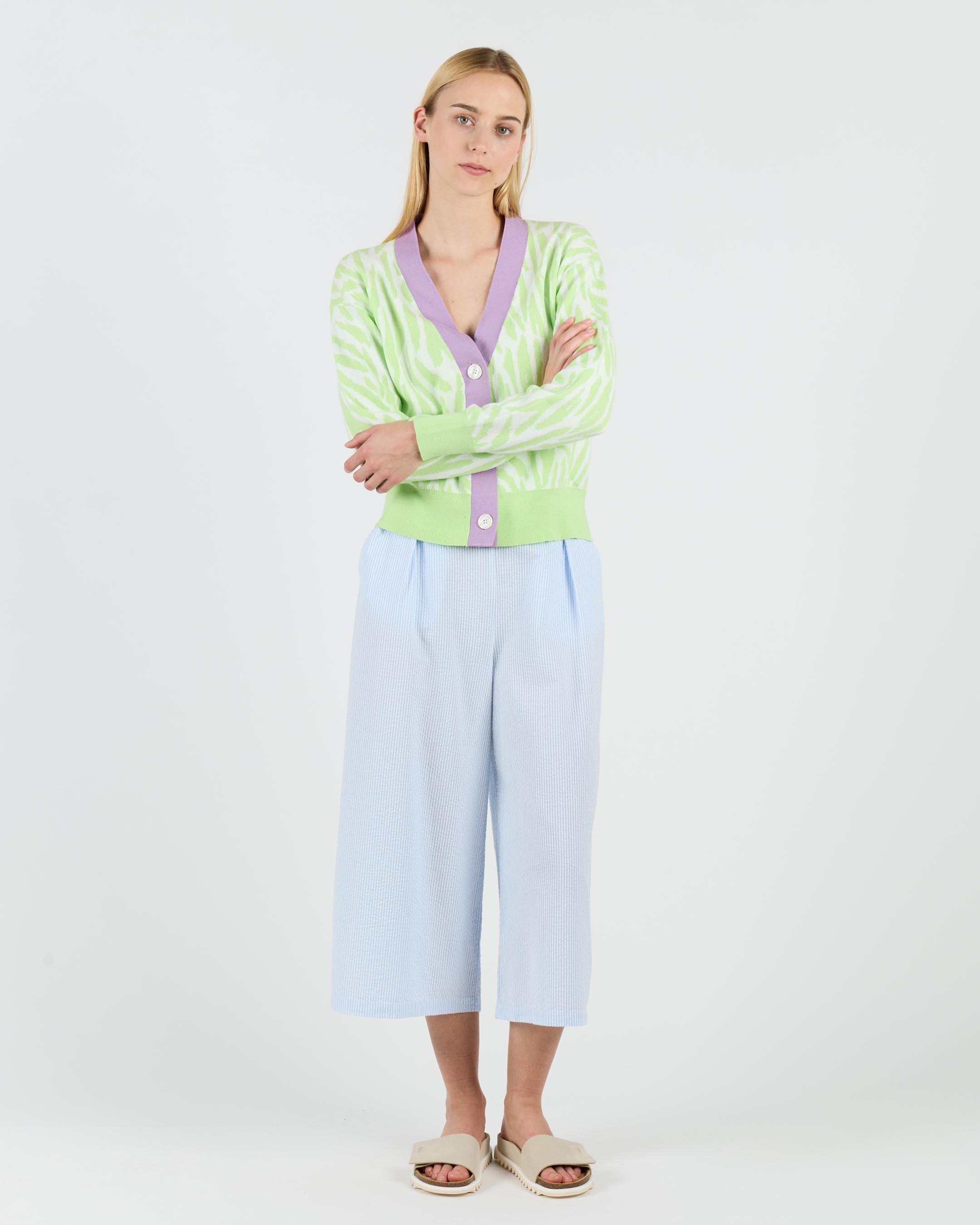 Wemoto Hazel Cotton Jacquard Cardigan Pistacchio Damen Strickjacke grün